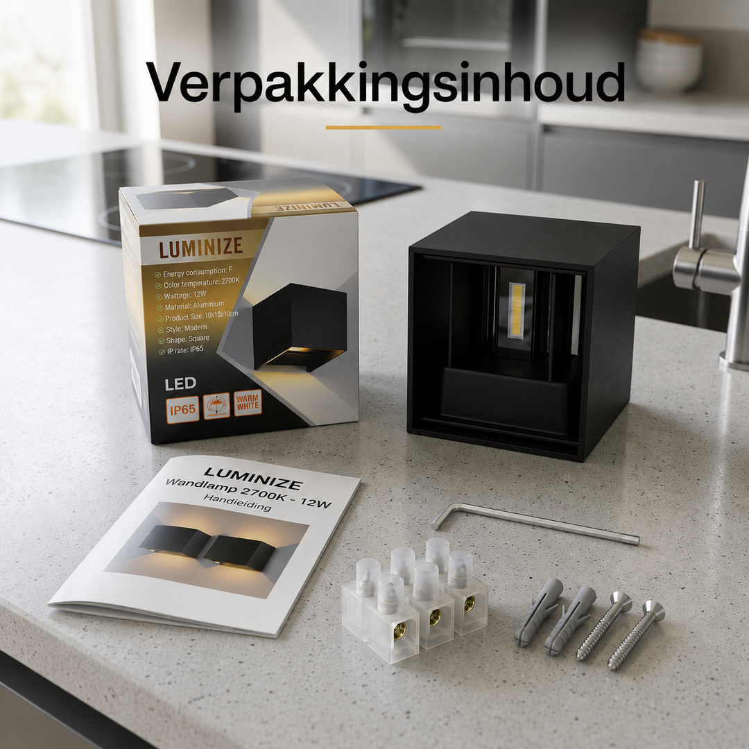 Luminize Wandlamp Kubus IP65 12W 1200lm 2700K Zwart