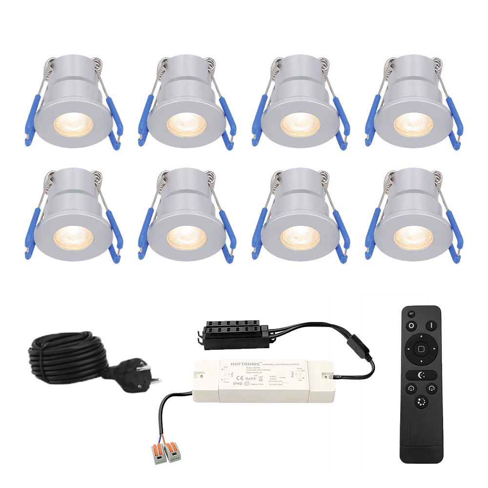 Hoftronic Milano LED Inbouwspot Dimbaar IP65 3W 200lm 2700K 12V RVS Set van 8