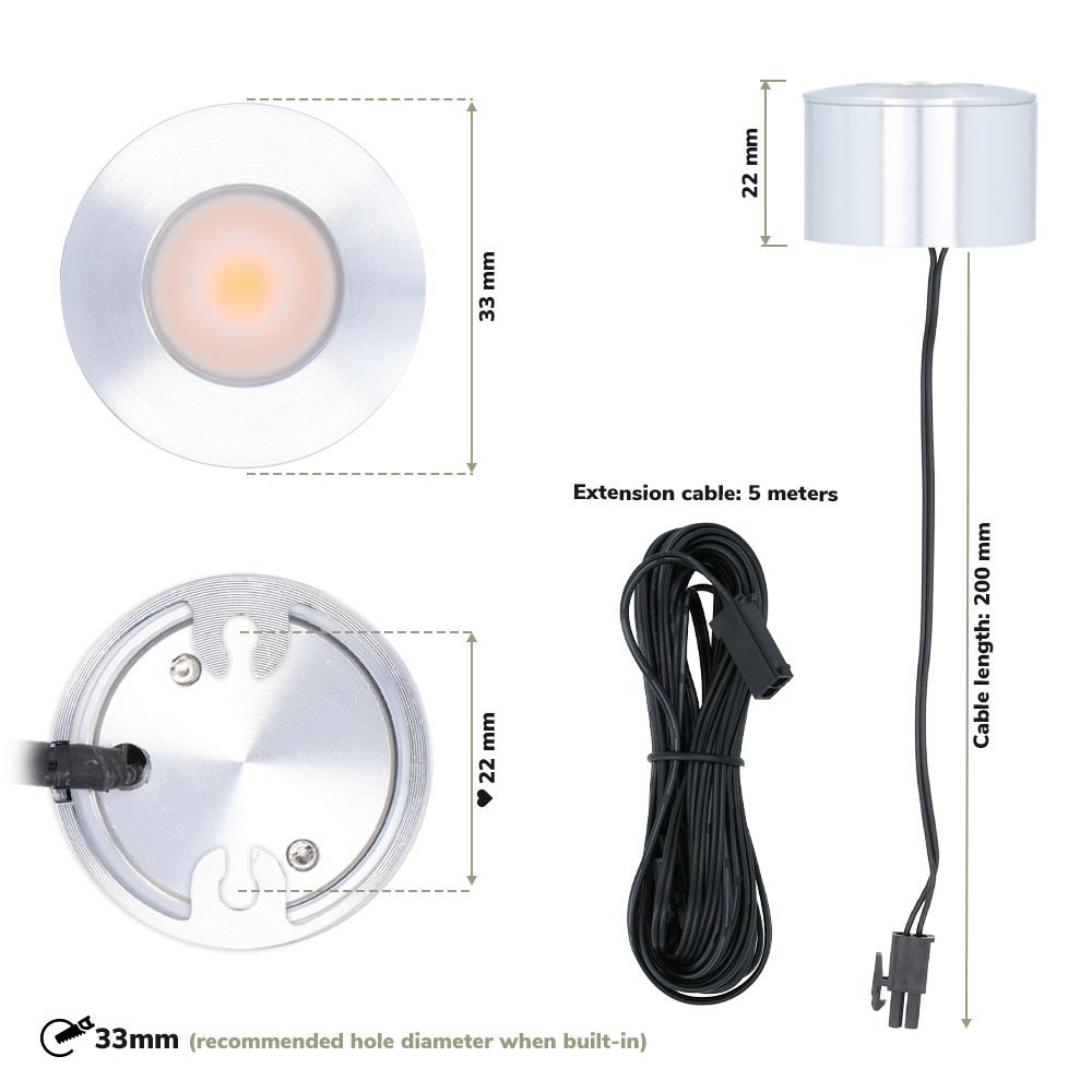 Hoftronic Navarra Mini LED Opbouwspot IP44 3W 200lm 2700K 12V Dimbaar