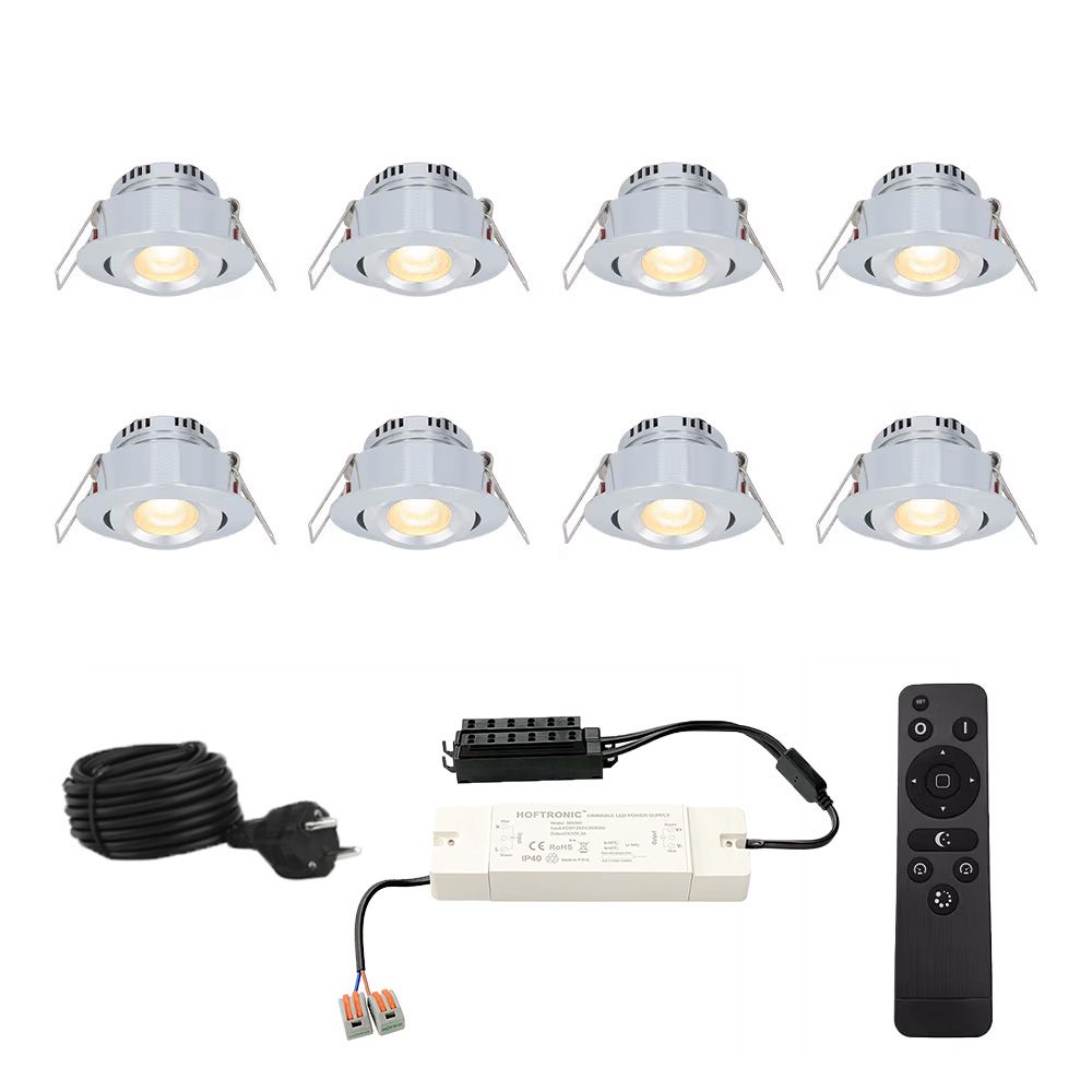 Hoftronic Sienna Mini LED Inbouwspot Kantelbaar IP44 3W 200lm 2700K Set van 8