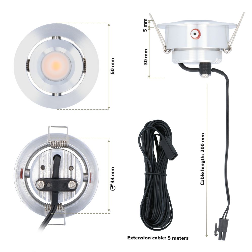 Hoftronic Sienna LED Mini Inbouwspot Kantelbaar IP44 3W 200lm 2700K 12V
