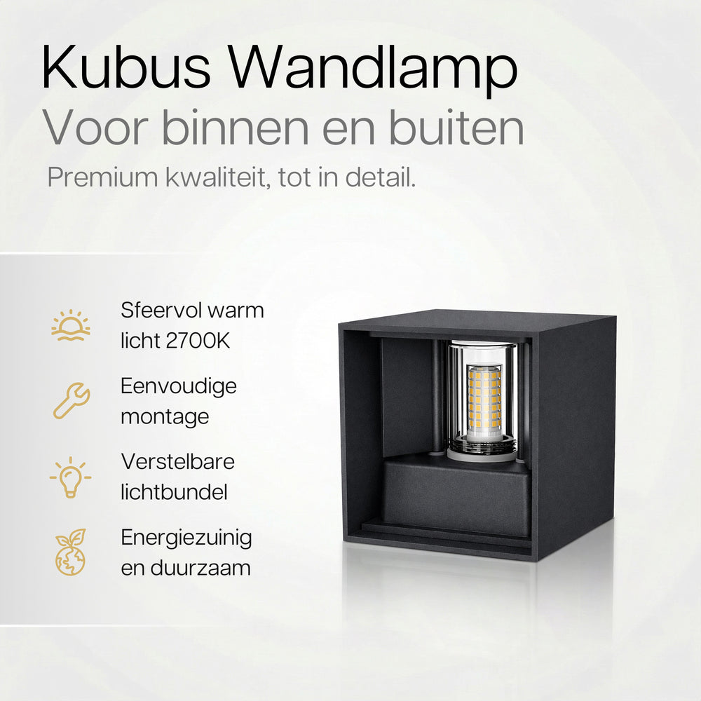 Luminize Wandlamp Kubus Dimbaar IP54 3W 440lm 2700K G9 Zwart