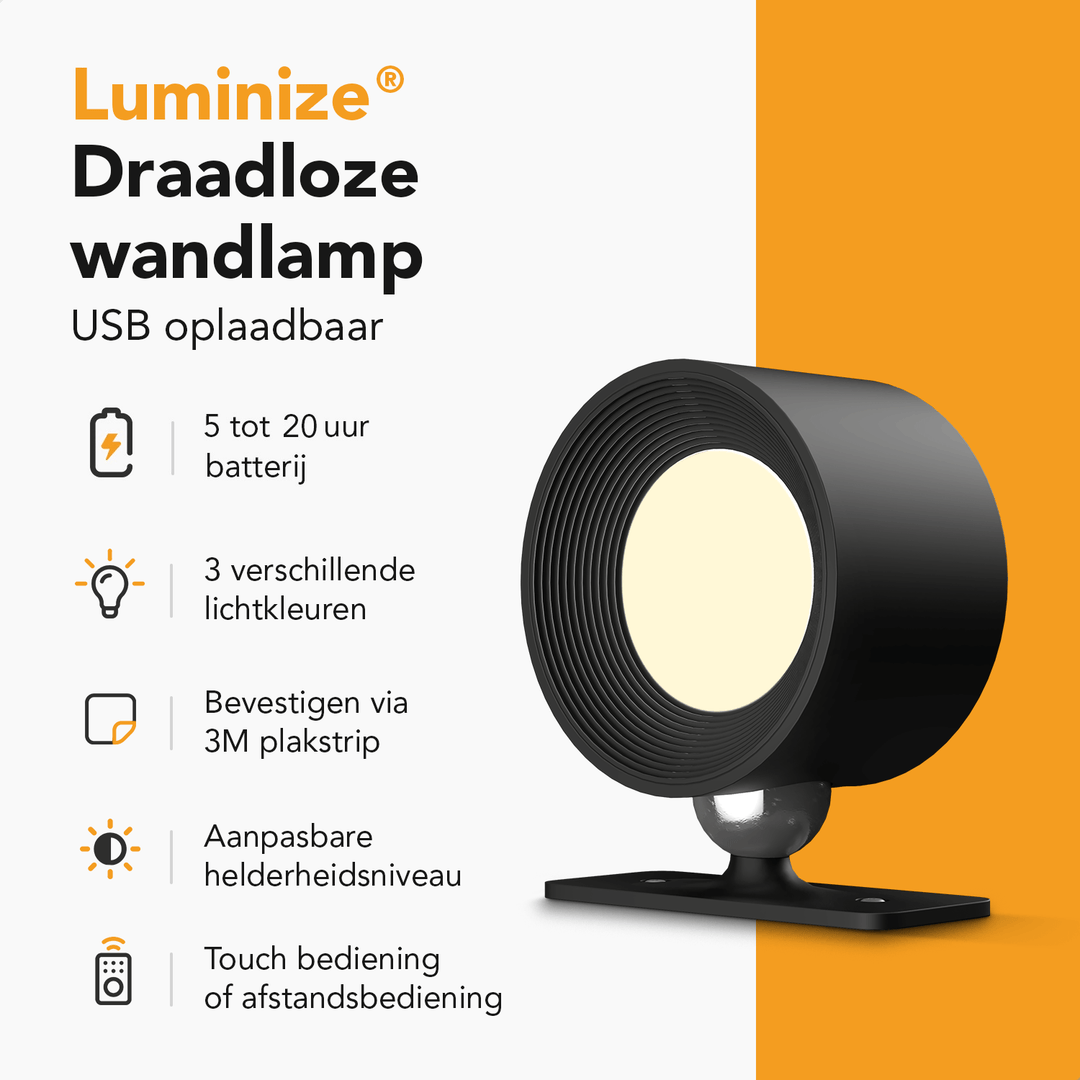 Luminize Wandlamp Rond Oplaadbaar 3W 330lm 2700K-5700K Zwart