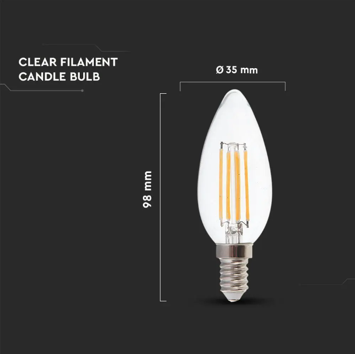 V-TAC LED Kaarslamp IP20 4W 400lm 3000K E14