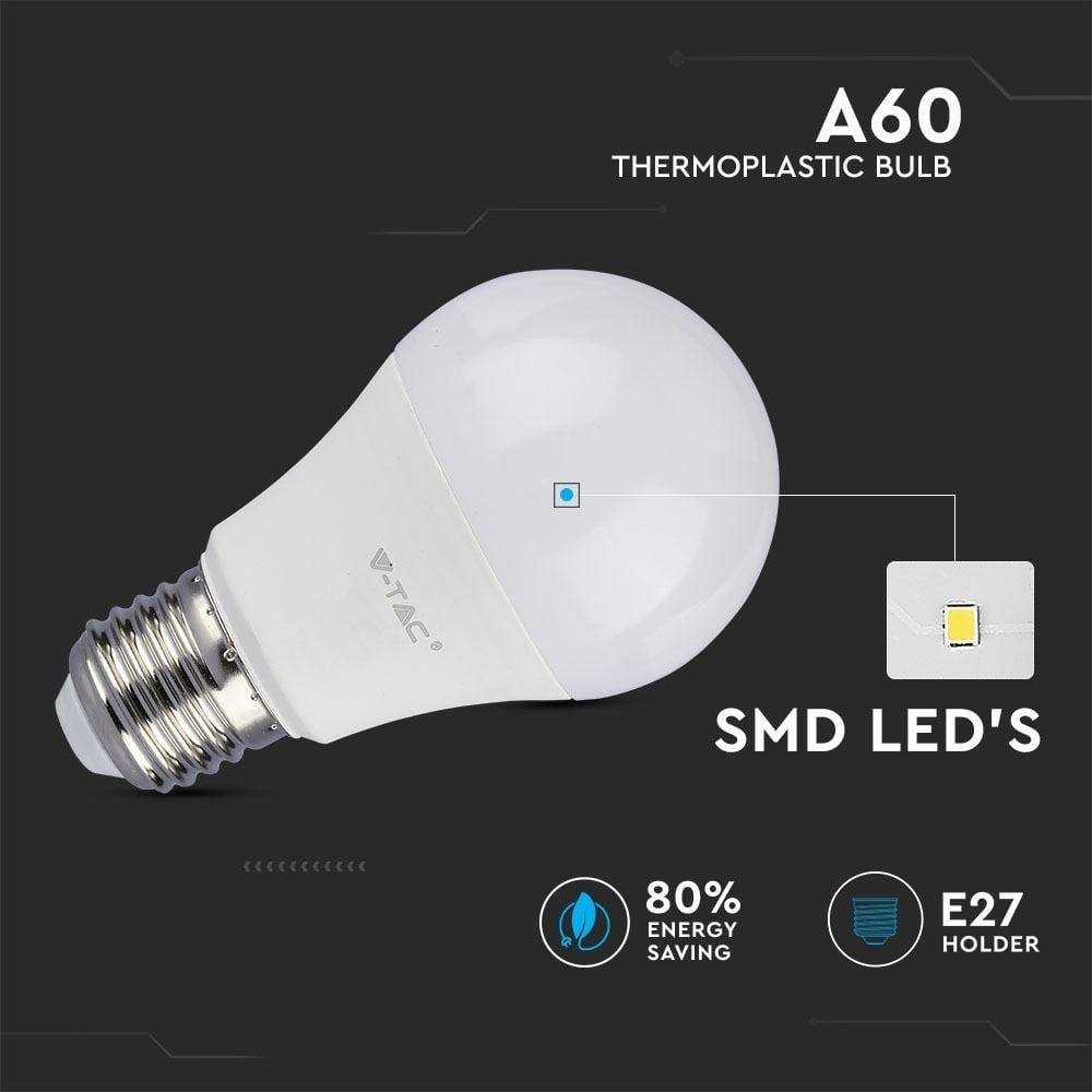 V-TAC LED Lamp IP20 8.5W 806lm 3000K E27