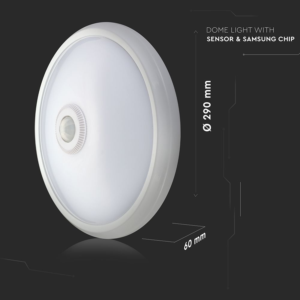 V-TAC LED Plafonniere met Sensor IP20 12W 900lm 6400K Ø29cm