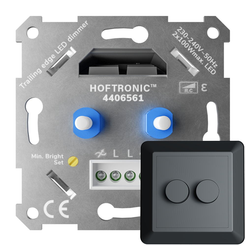 Hoftronic Duo LED Dimmer Inbouw Fase-afsnijding IP20 2x100W Zwart