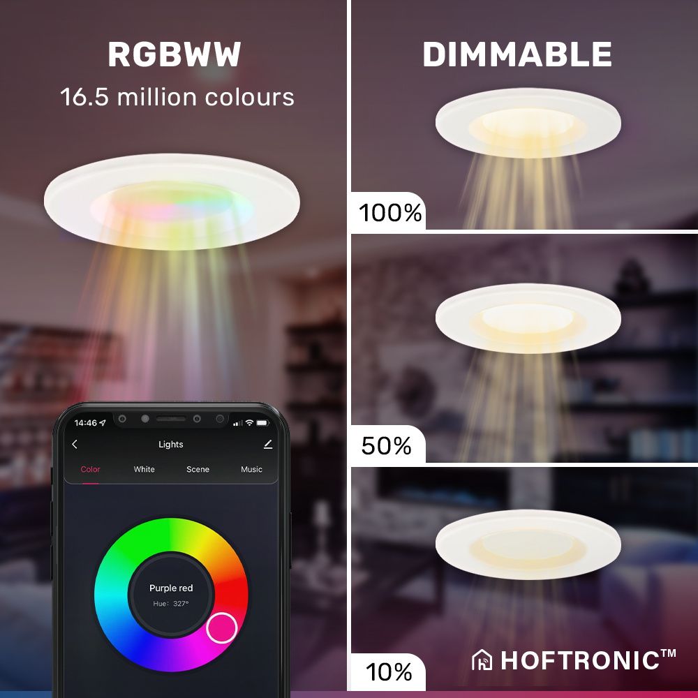 Hoftronic Smart Venezia Smart LED Inbouwspot IP65 6W 450lm RGBWW Wit 10-Pack
