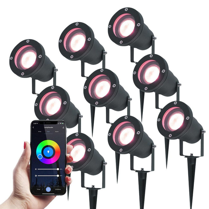 Hoftronic Smart LED Prikspot Kantelbaar IP65 5.5W 345lm RGBWW Zwart Set van 9