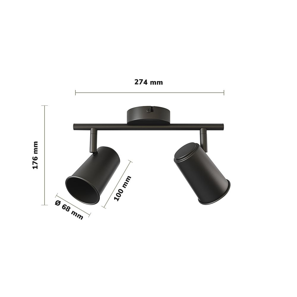 Hoftronic Riga LED Plafondspot Kantelbaar IP20 8W 690lm 4000K 2-Lichts Zwart