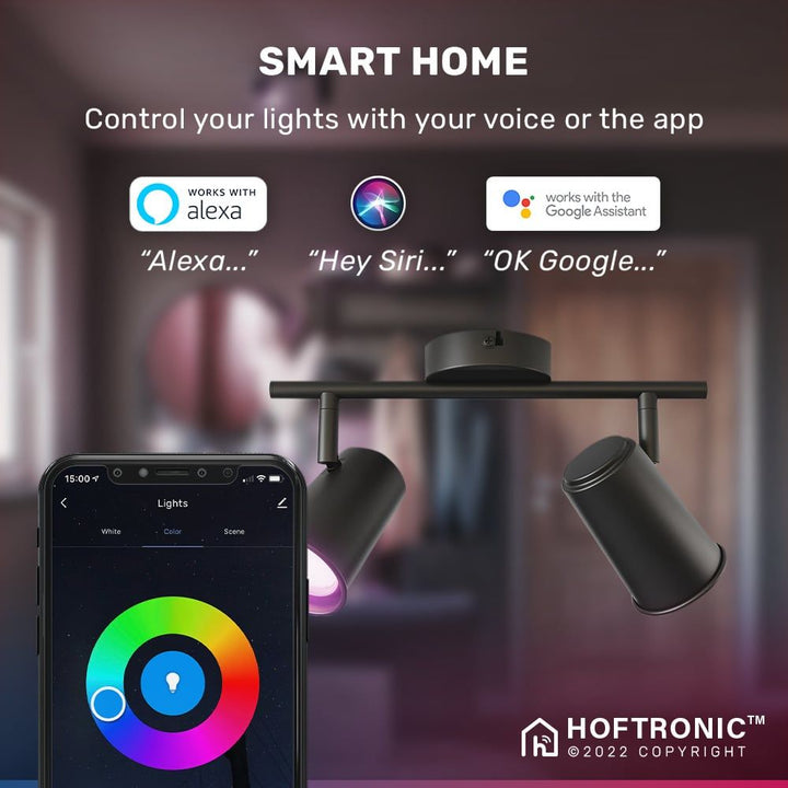 Hoftronic Smart Riga Smart LED Plafondspot Kantelbaar IP20 11W 800lm RGBWW 2-Lichts Zwart