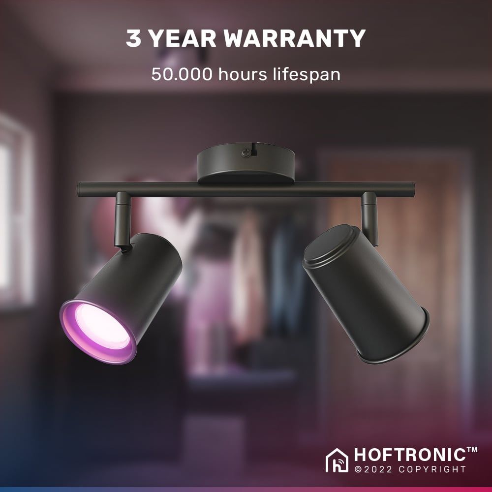 Hoftronic Smart Riga Smart LED Plafondspot Kantelbaar IP20 11W 800lm RGBWW 2-Lichts Zwart