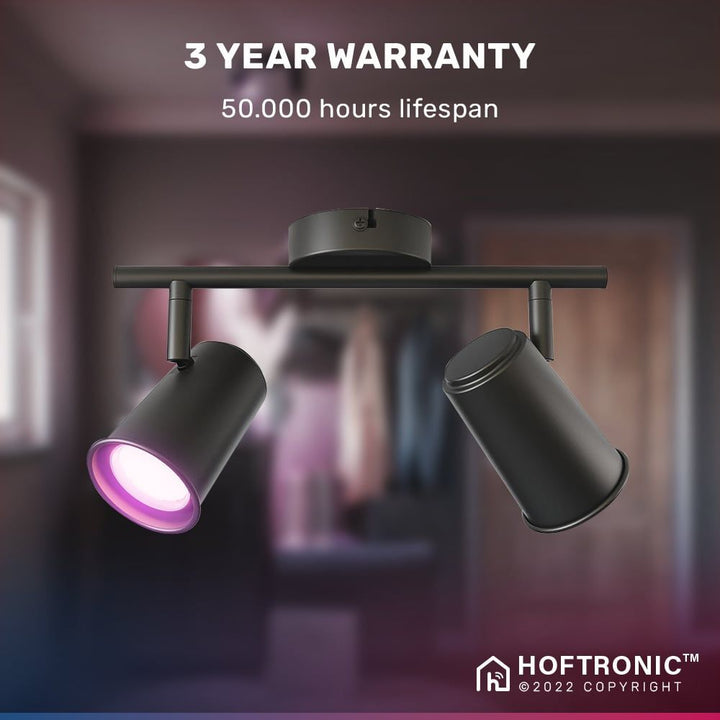Hoftronic Smart Riga Smart LED Plafondspot Kantelbaar IP20 11W 800lm RGBWW 2-Lichts Zwart