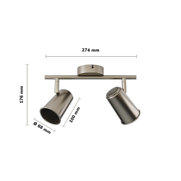 Hoftronic Riga LED Plafondspot Kantelbaar Dimbaar IP20 8W 690lm 6500K GU10 RVS 2-Lichts