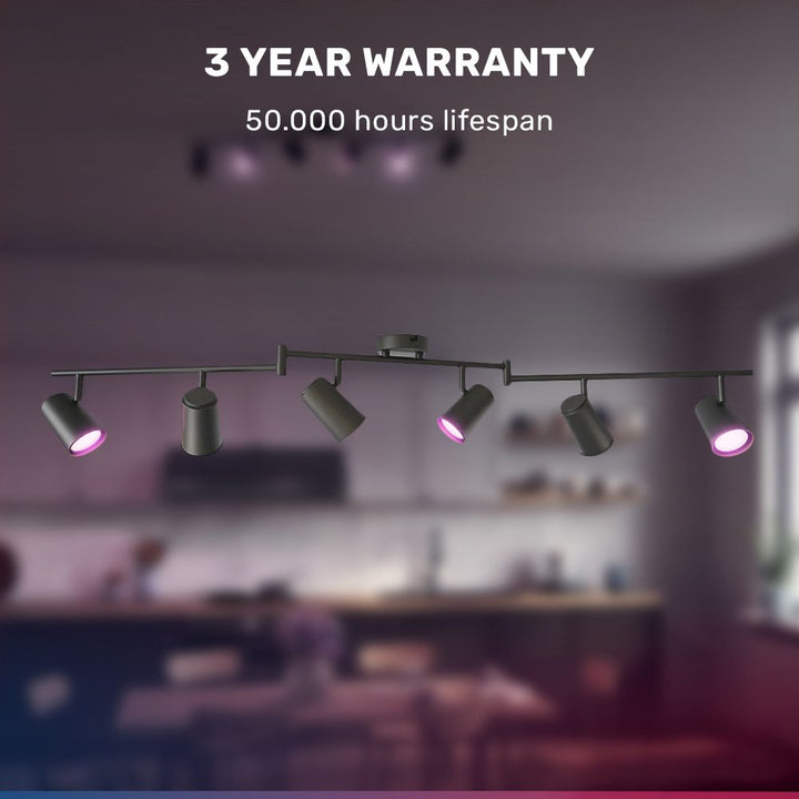 Hoftronic Smart Riga Smart LED Plafondspot Kantelbaar IP20 30W 2400lm RGBWW 6-Lichts Zwart