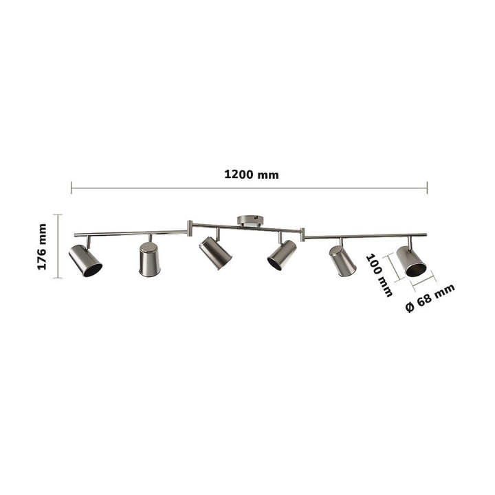 Hoftronic Riga LED Plafondspot Kantelbaar IP20 2700K GU10 6-Lichts RVS