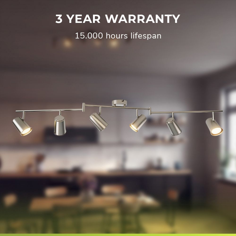 Hoftronic Riga LED Plafondspot Kantelbaar IP20 2700K GU10 6-Lichts RVS