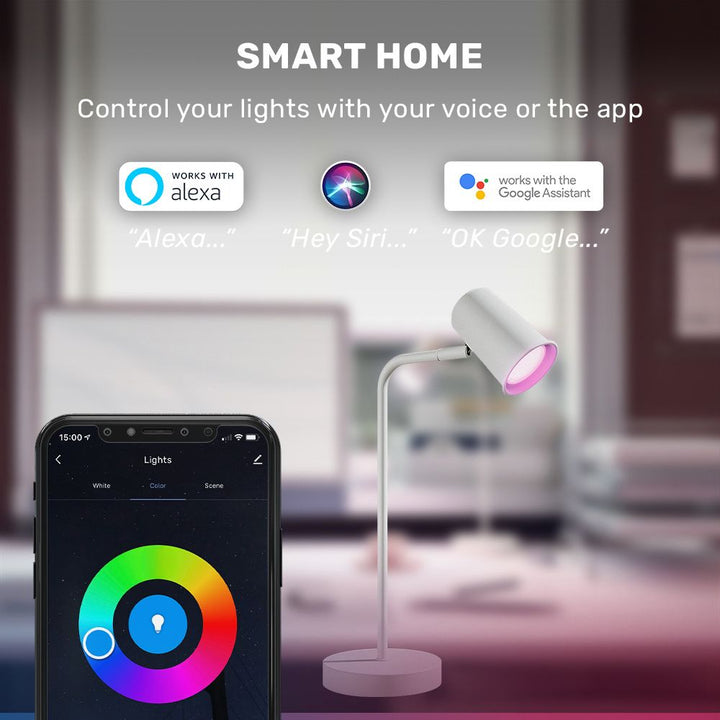 Hoftronic Smart Riga Smart LED Tafellamp Kantelbaar IP20 5.5W 345lm RGBWW GU10 Wit