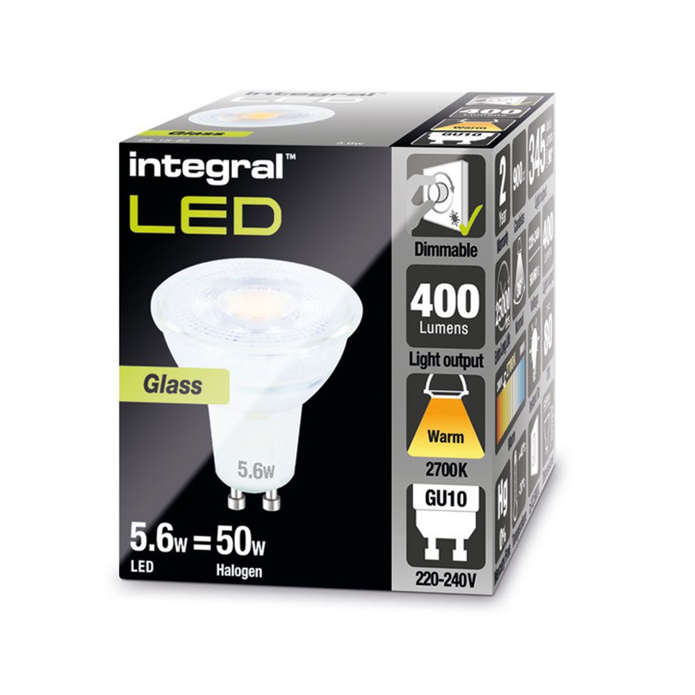 Integral LED Spot Dimbaar IP20 5.6W 400lm 2700K GU10 10-Pack