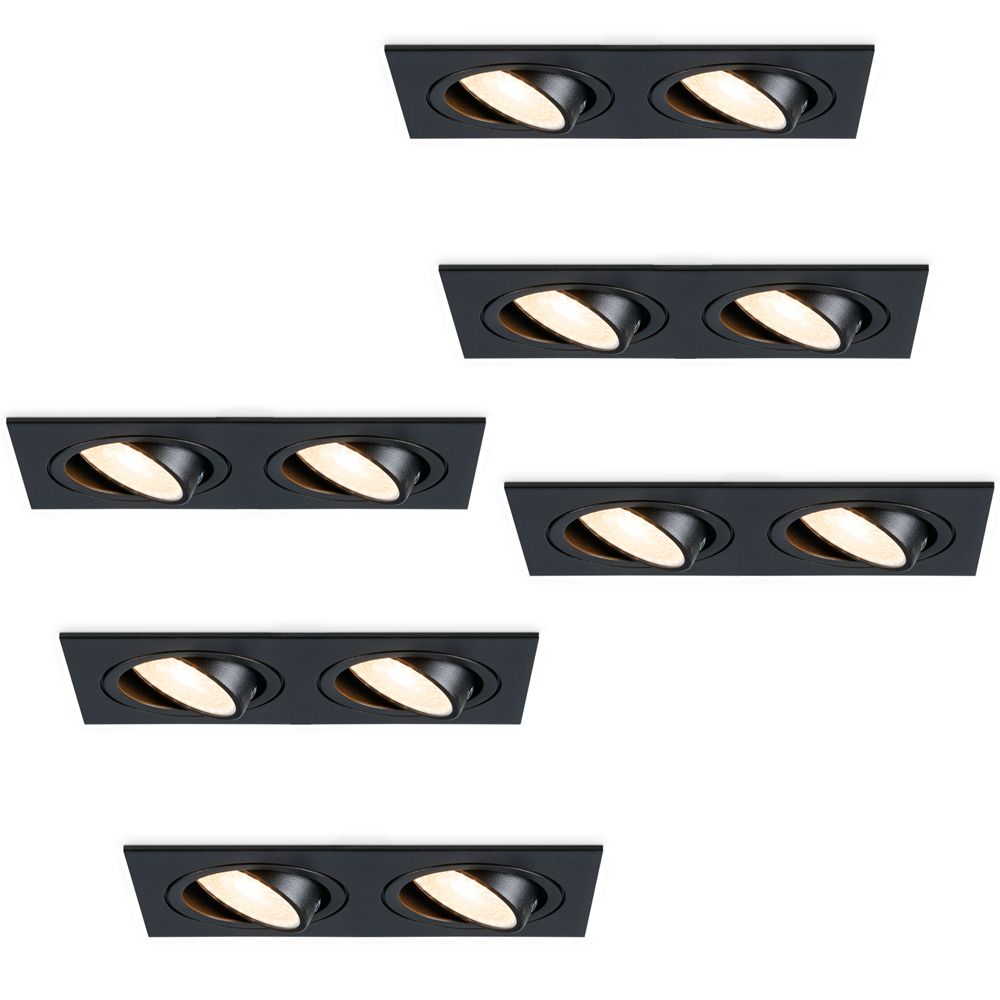 Hoftronic Mallorca Dubbele LED Inbouwspot Kantelbaar IP20 8W 690lm 2700K GU10 Zwart