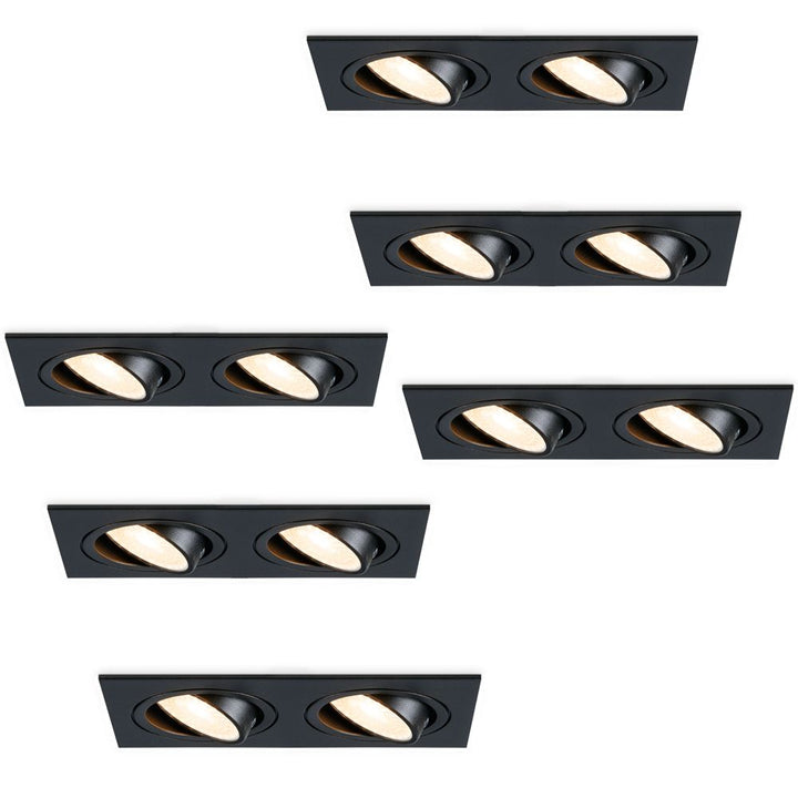 Hoftronic Mallorca Dubbele LED Inbouwspot Kantelbaar IP20 8W 690lm 2700K GU10 Zwart