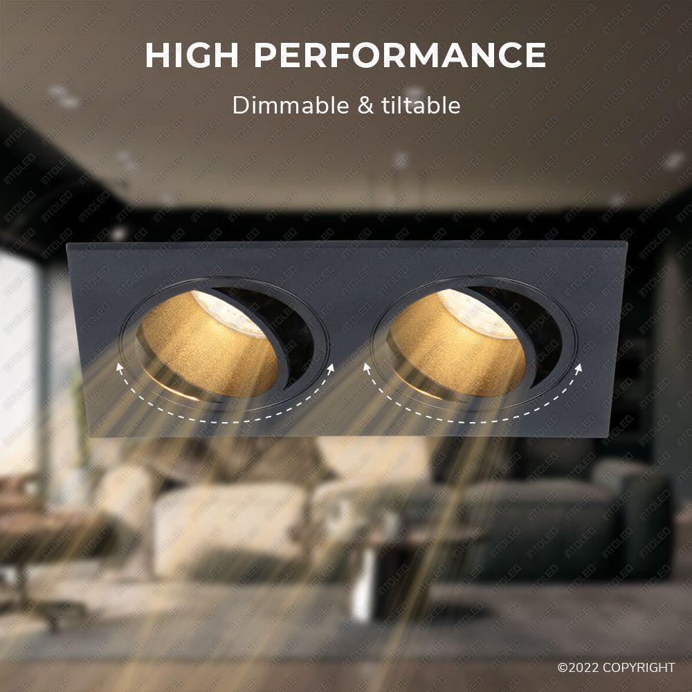 Hoftronic Mallorca Dubbele LED Inbouwspot Kantelbaar IP20 8W 690lm 2700K GU10 Zwart