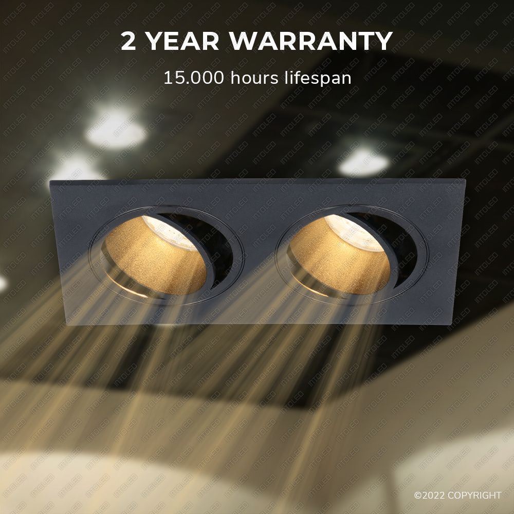 Hoftronic Mallorca Dubbele LED Inbouwspot Kantelbaar IP20 8W 690lm 2700K GU10 Zwart
