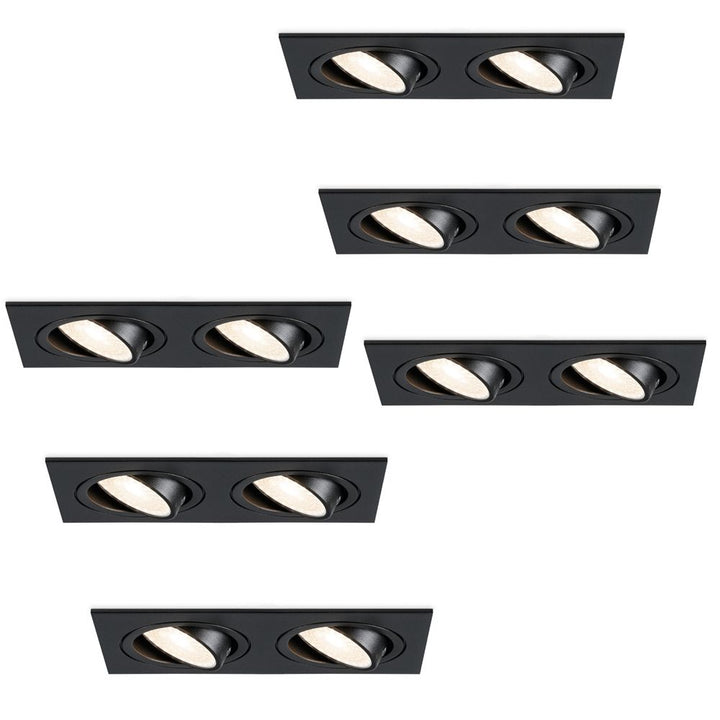 Hoftronic Mallorca Dubbele LED Inbouwspot Kantelbaar IP20 8W 690lm 4000K Zwart 6-Pack