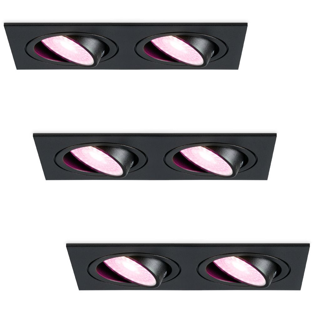 Hoftronic Smart Mallorca Smart LED Inbouwspot Kantelbaar IP20 11W 700lm RGBWW GU10 Zwart Set van 3