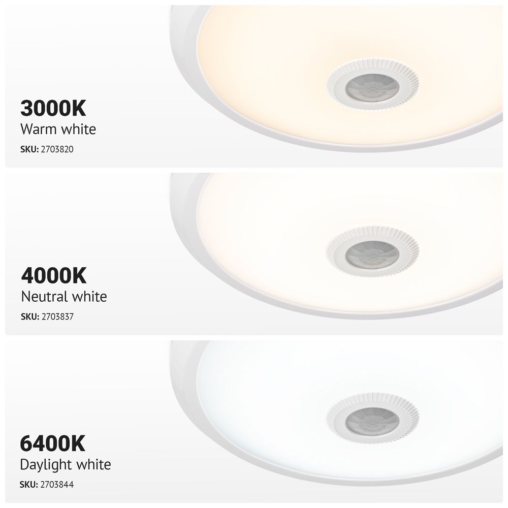 Hoftronic LED Plafonnière Sensor IP20 12W 1000lm Rond Ø29cm Wit
