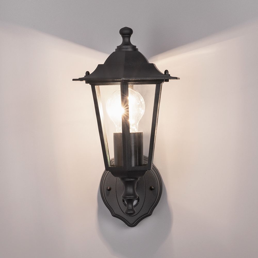 Hoftronic Huron Klassieke Wandlamp Bewegingsmelder IP44 E27 Zwart