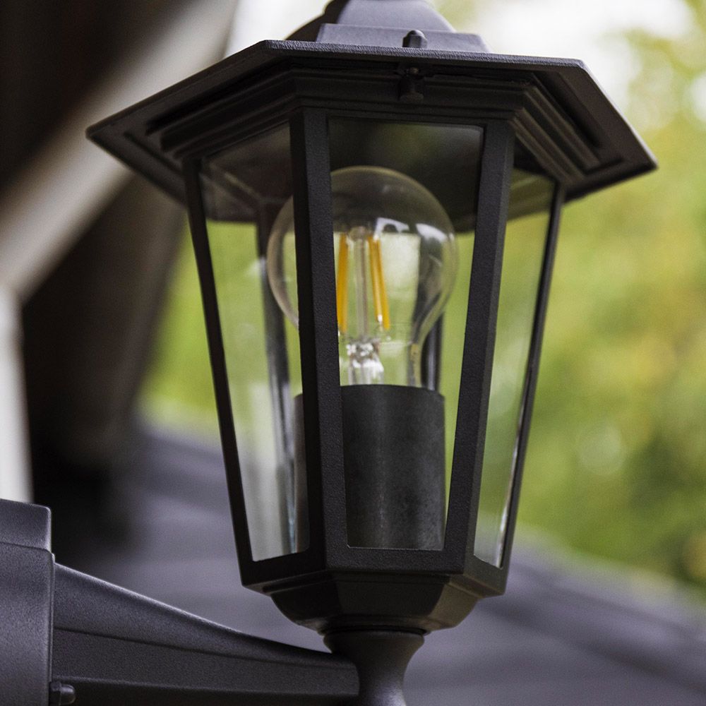 Hoftronic Huron Klassieke Wandlamp Bewegingsmelder IP44 E27 Zwart