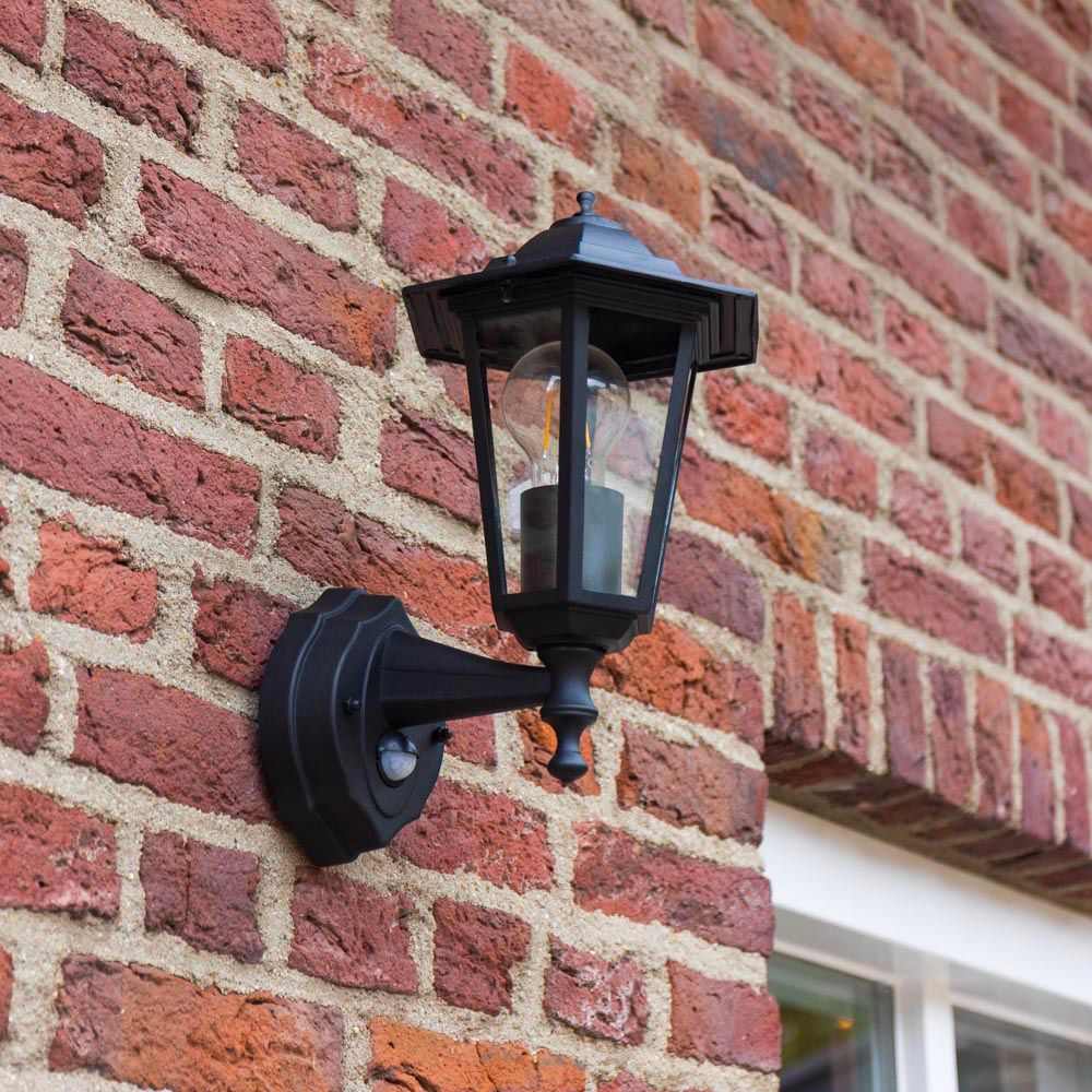 Hoftronic Huron Klassieke Wandlamp Bewegingsmelder IP44 E27 Zwart