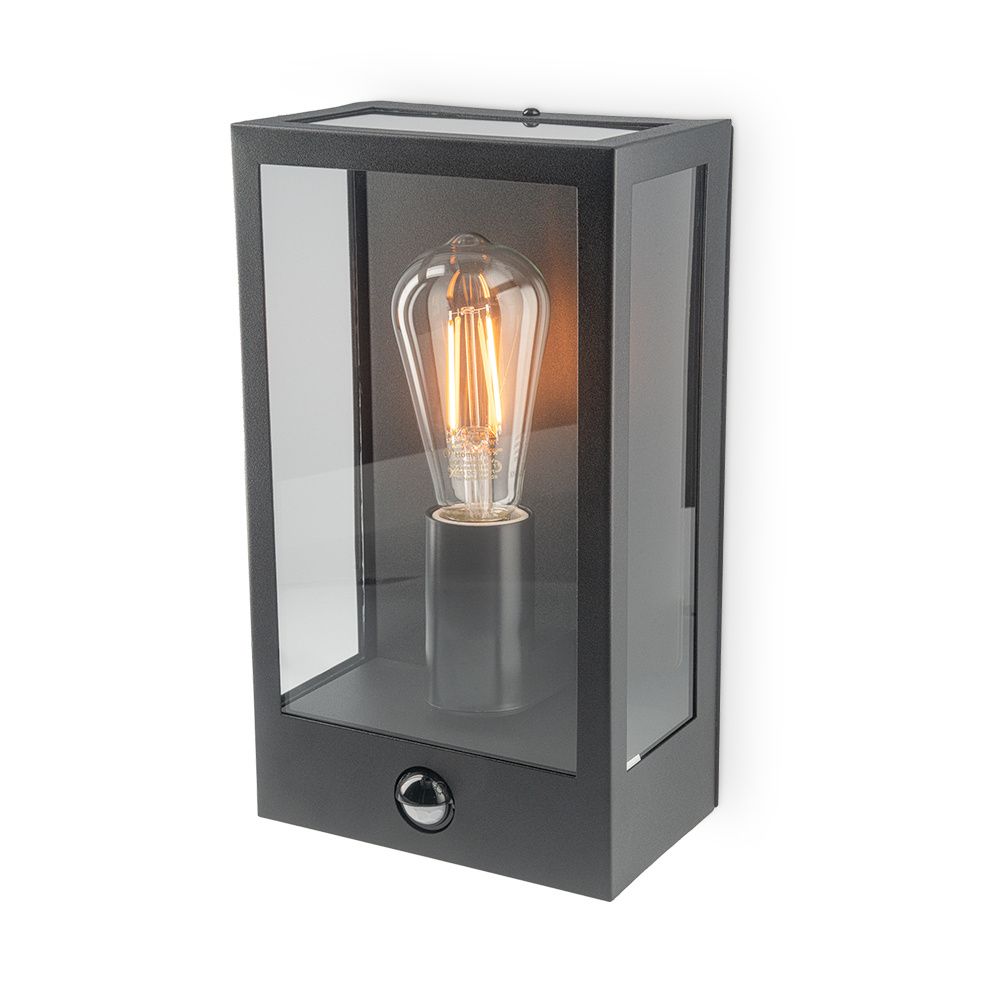 Hoftronic Stella LED Wandlamp Sensor IP44 E27 Max 60W Zwart