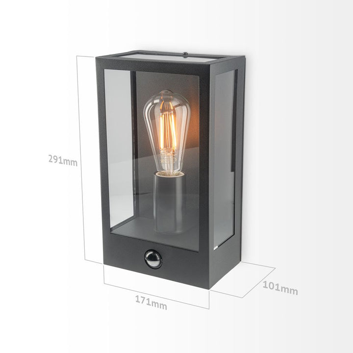 Hoftronic Stella LED Wandlamp Sensor IP44 E27 Max 60W Zwart
