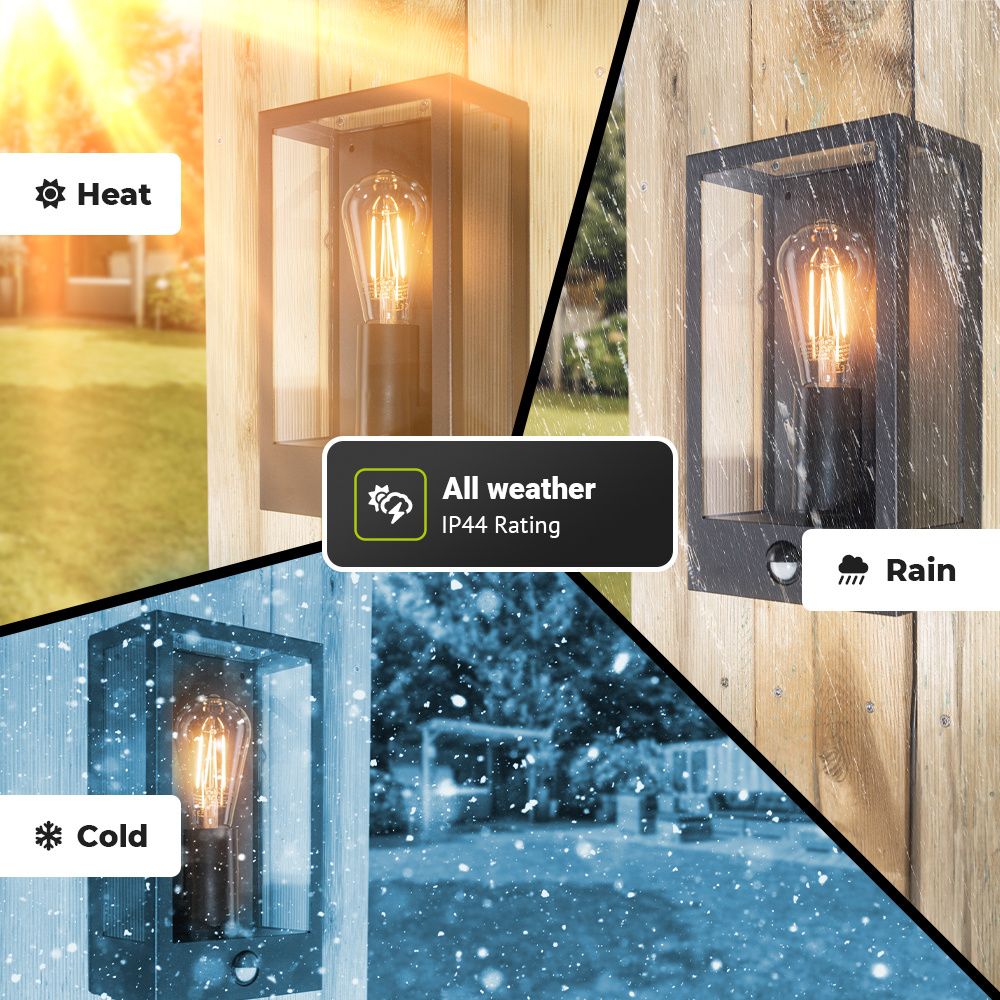 Hoftronic Stella LED Wandlamp Sensor IP44 E27 Max 60W Zwart