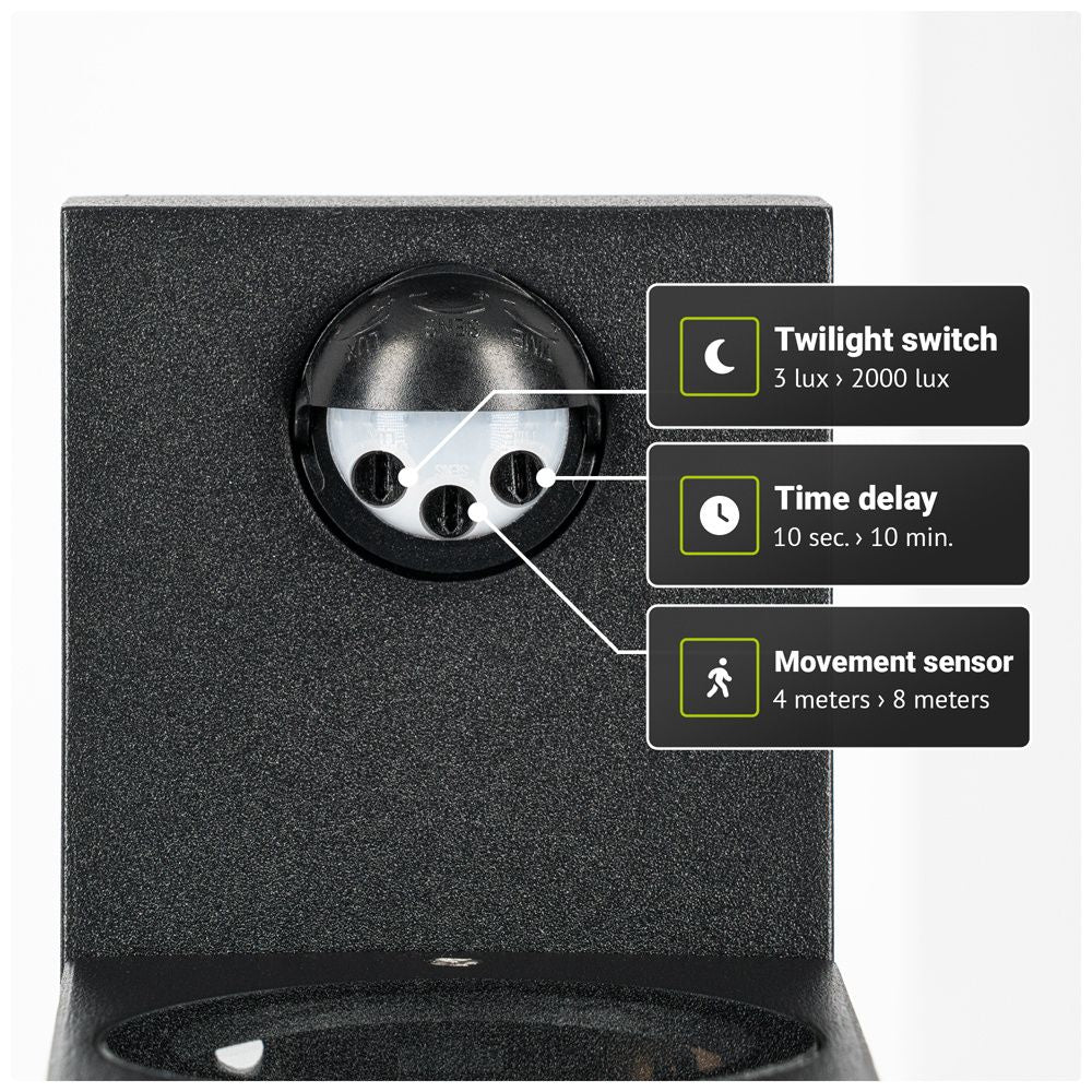 Hoftronic Selma LED Wandlamp PIR IP65 GU10 Zwart