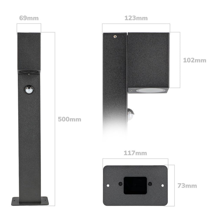 Hoftronic Marion LED Sokkellamp Buiten IP65 GU10 Bewegingssensor 50cm Zwart