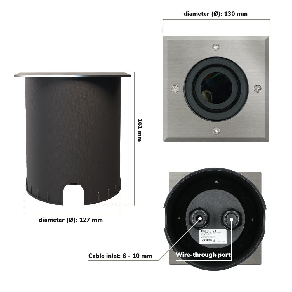 Hoftronic Cody LED Grondspot Kantelbaar IP67 Vierkant RVS GU10
