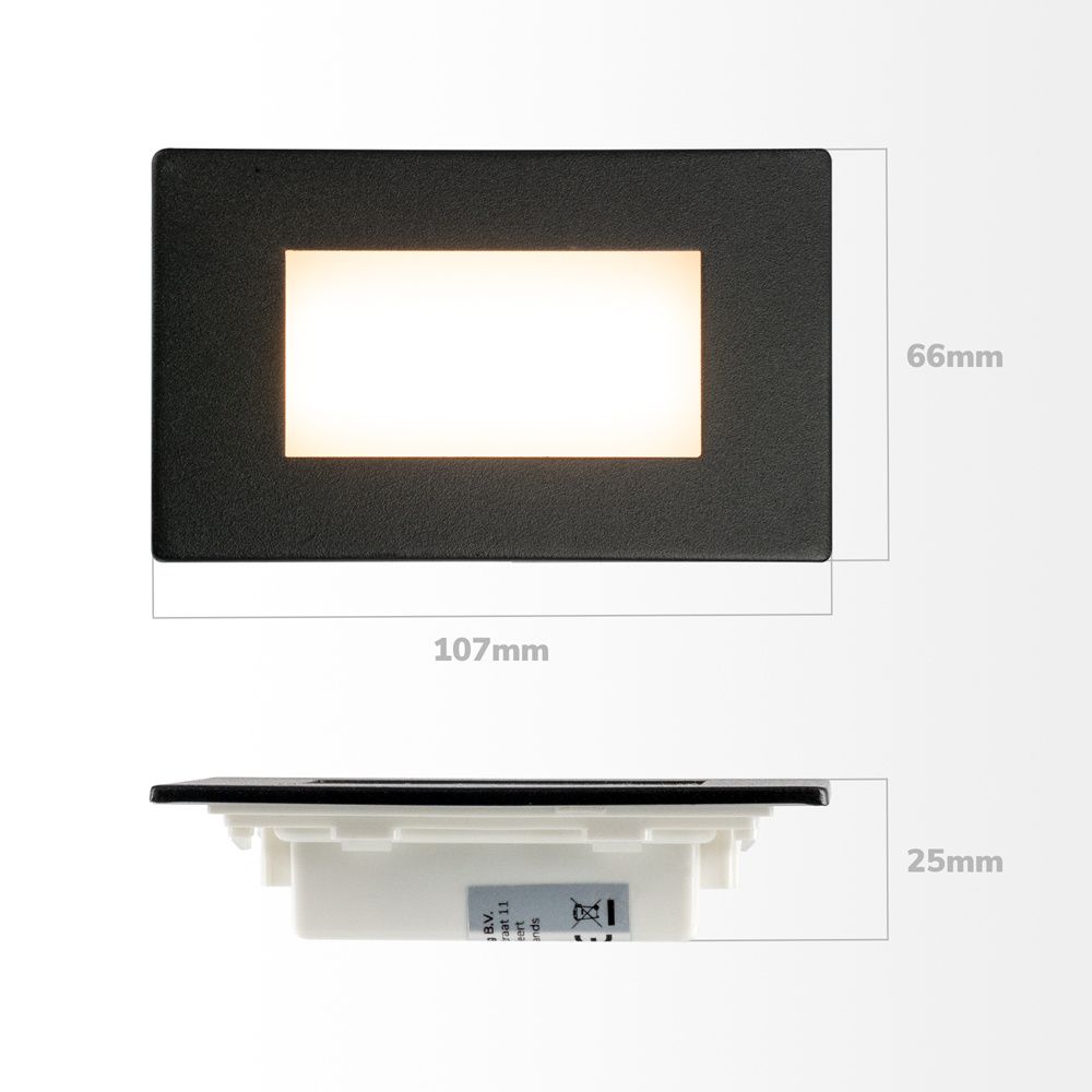 Hoftronic Dillon LED Inbouwspot Wandlamp IP54 3W 340lm 3000K Zwart