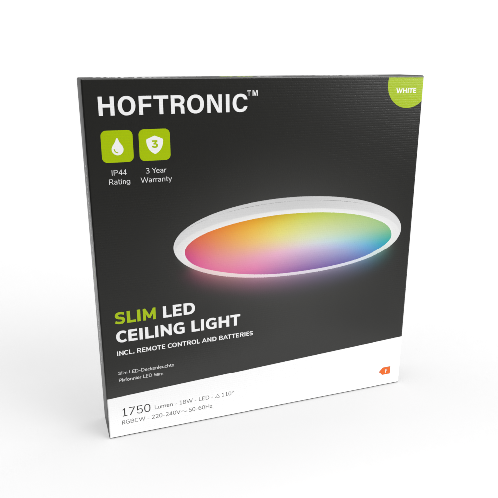 Hoftronic Slim LED Plafondlamp Badkamer IP44 18W 1750lm RGBWW Ø30cm Wit