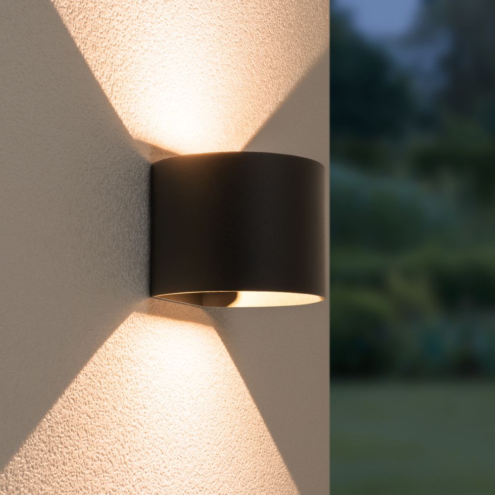 Hoftronic Denver LED Wandlamp IP54 6W 400lm 3000K Zwart Set van 2