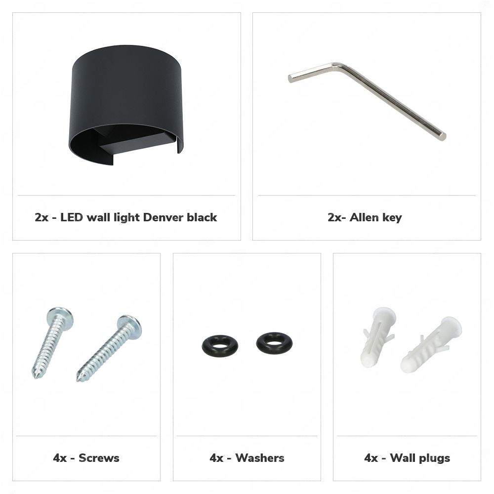 Hoftronic Denver LED Wandlamp IP54 6W 400lm 3000K Zwart Set van 2