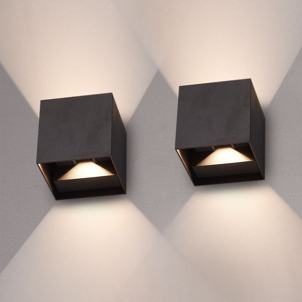 Hoftronic Kansas LED Wandlamp IP65 7W 720lm 3000K Set van 2 Zwart