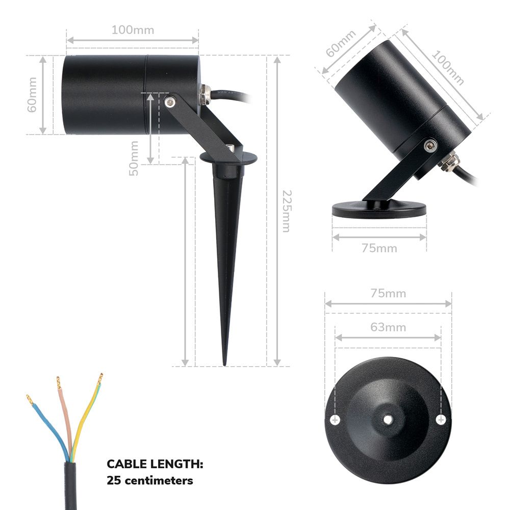 Hoftronic Spikey LED Wandspot Kantelbaar IP65 4.5W 400lm 2700K Zwart