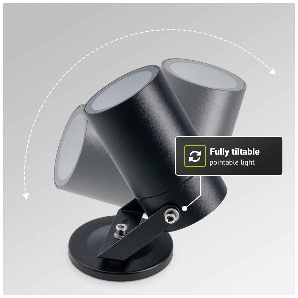 Hoftronic Spikey LED Wandspot Kantelbaar IP65 4.5W 400lm 6000K GU10 Zwart