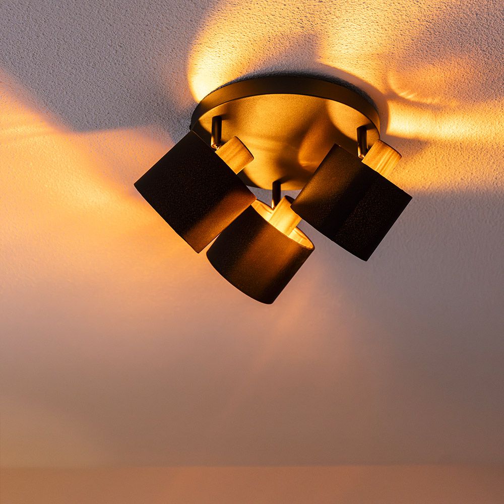 Hoftronic Jimmy LED Plafondspot Kantelbaar IP20 3-Lichts Zwart Goud