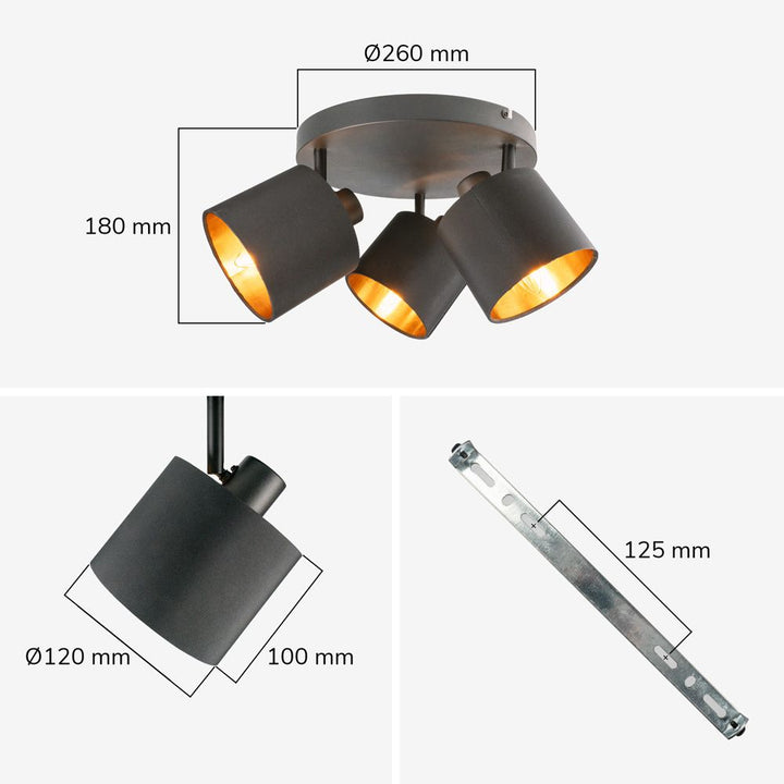 Hoftronic Jimmy LED Plafondspot Kantelbaar IP20 3-Lichts Zwart Goud