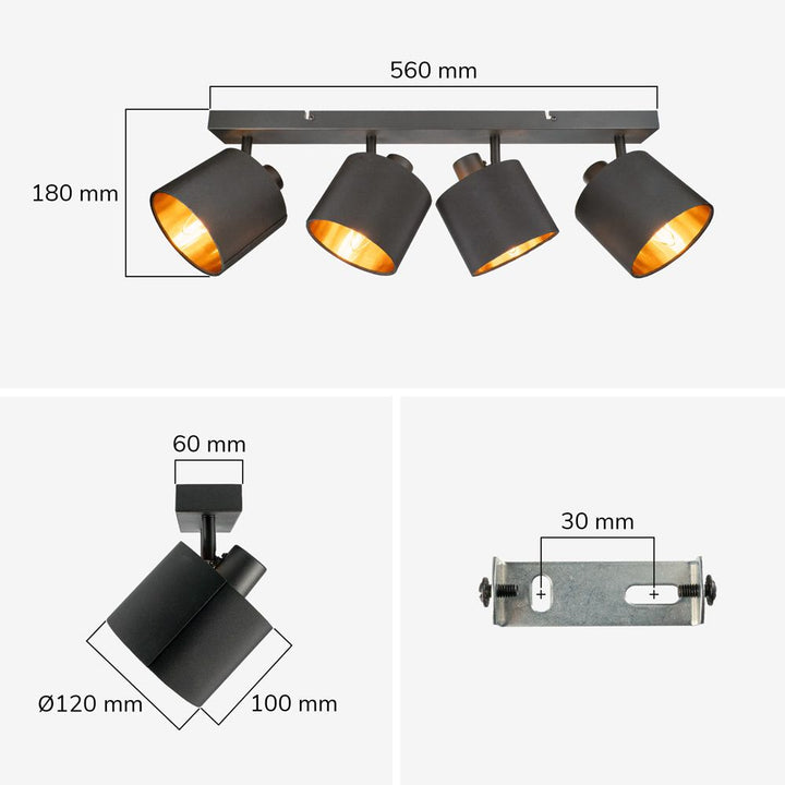 Hoftronic Jimmy LED Plafondspot Kantelbaar Zwart Goud