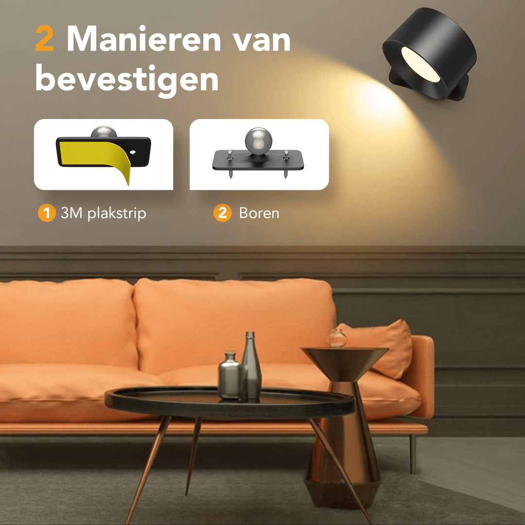 Luminize Wandlamp Rond Oplaadbaar 3W 330lm 2700K-5700K Zwart